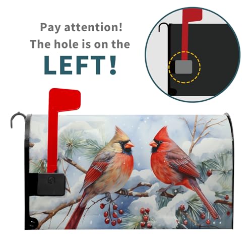 Image of Winter Cardinal Red Birds Magnetic Mailbox Cover Standard Size 18 inch X 21 inch Holly Berry Branches Snow Mailbox Wrap Christmas for Outdoor Post Letter Box Decor