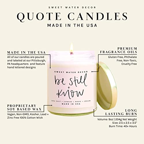 Sweet Water Decor, Be Still And Know, Sea Salt, Jasmine, Cream, And Wood Scented Soy Wax Candle For Home | 9Oz Clear Jar, 40 Hour Burn Time, Made In The Usa #TOP4