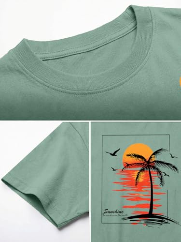 QIXYN Tropical T-Shirt for Men Summer Beach Vacation Shirts Hawaiian Positive Vibes Palm Tree Short Sleeve Vintage Tops Green — view 5
