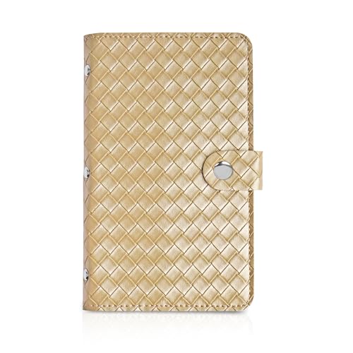 lizimandu Business Card Holder Book, Business Card Book Case PU Leather Organization Binder Name ID Card Holder for Men & Women, Up to 96 Cards Capacity(1-Woven Gold)