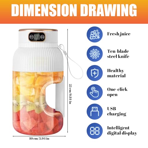 1200ml Portable Juicer and 2-in-1 Blender Cup with Digital Display, USB Rechargeable for Shakes & Juices with Comfortable Grip - Image 3