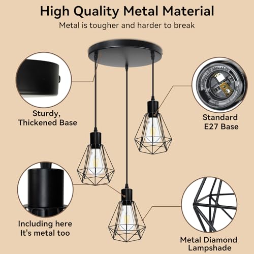 HiBay 3 Light Pendant Light Height Adjustable, Metal Ceiling Lights E27 Round Plate Hanging Lights for Kitchen Island, Dining Room, Living Room - Cosy Home Interiors HiBay 3 Light Pendant Light Height Adjustable, Metal Ceiling Lights E27 Round Plate Hanging Lights for Kitchen Island, Dining Room, Living Room - Image 4