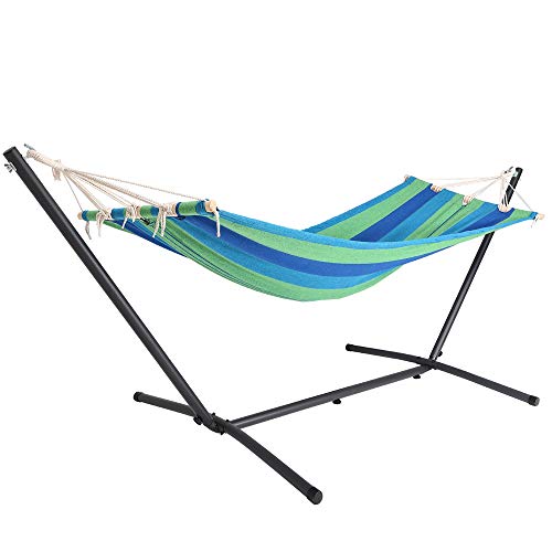 Detex Hamaca de Jardín Verde Rayas 200x80cm Hamaca Colgante de Tela Exterior Soporte Incluido Camping
