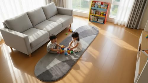 Image of Fluffy Silky Micro Fiber Polyster Carpet /Runner for Bedroom, Study Room, Playing Room, Guest Room ETC. 4x6 feet Feet, (Grey and Silver New Laher)