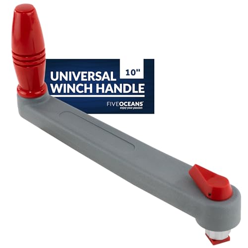 Five Oceans FO3924 Universal Floating Lock-in Style Winch Handle, 10 inches (254 mm), Fiberglass Reinforced Plastic, Ball Bearing Grip Handle, Grey and Red