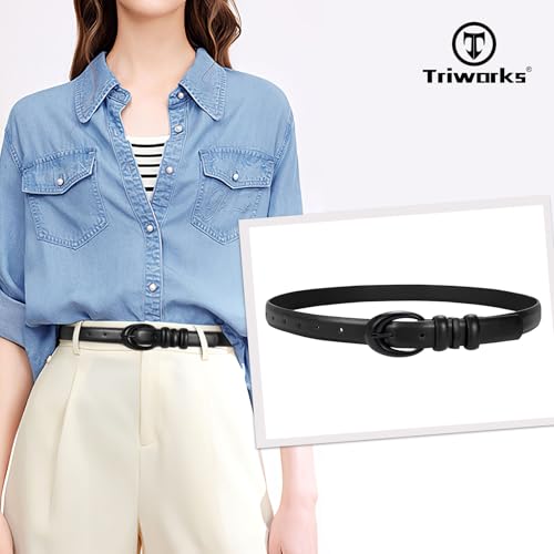 Image of TRIWORKS Women Leather Belt for Jeans Pants Fashion Ladies Skinny Faux Leather Dress belt with Gold Buckle