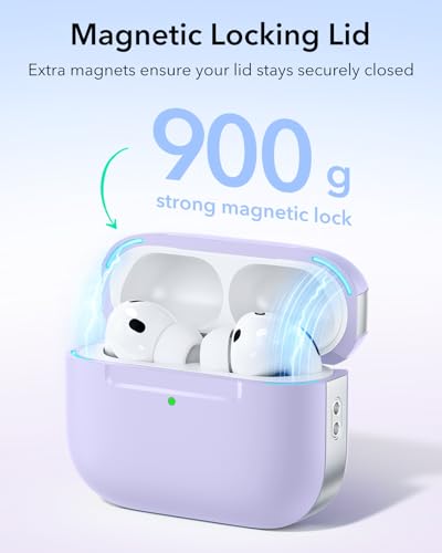 Image of ESR for AirPods Pro 3 Case (USB-C), Compatible with MagSafe, Magnetic Lid Lock, Full Drop Protection Cover with Lanyard, Pulse Series, Purple