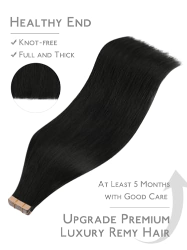 Image of WENNALIFE Fuller Tape in Hair Extensions Human Hair, 22 inch 20pcs 80g Jet Black Remy Hair Straight Tape in Extensions Skin Weft Tape Ins Extensiones De Cabello Humano