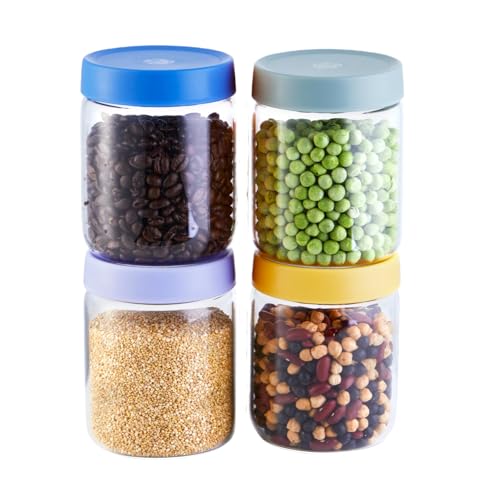iyayayuanyuan Premium 16oz Borosilicate Glass Jars With Airtight Lids (4 Pack) - Freezer, Oven, Microwave & Dishwasher Safe - Wide Mouth Meal Prep Containers For Pantry Storage, Soups & Overnight Oats