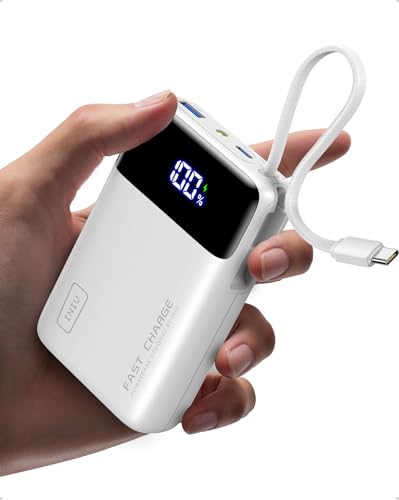 INIU 45W Power Bank für iPhone, Ultra Klein 20000mAh Powerbank mit Integriertem USB-C Kabel, Schnellladen Externe Handyakkus, Flugtauglich, Reise-Essential, für iPhone 17 16 15 Pro, Samsung S22, Weiß