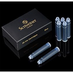 خراطيش حبر قلم Scriveiner - أزرق - 20 خرطوشة حبر دولية قياسية ، مصنوعة في المملكة المتحدة ، أفضل خرطوشة لقلم Scriveiner الخاص بك ، حجم إعادة التعبئة يناسب مجموعة واسعة من أقلام نافورة