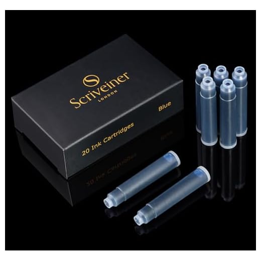 Scriveiner Fountain Pen Ink Cartridges - Blue - 20 Standard International Ink Cartridges, Made in UK, The Best Cartridge for Your Scriveiner Pen, Refill Size Fits A Wide Range of Fountain Pens