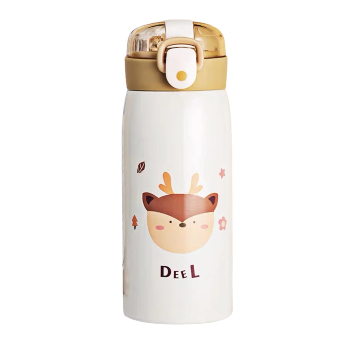 Garrafa Térmica Garrafinha Térmica Infantil Inox Canudo Trava 350 ml - Desenho Dinossauro Coelho Carneiro Panda Rena - TYDA (Rena)