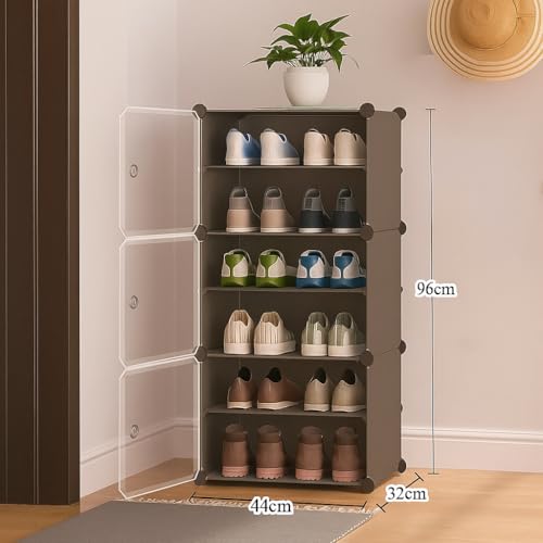 Image of Sunderlook Shoe Rack Plastic for Home- Shoe Stand, Chappal Stand, Professional Multipurpose Foldable Standing Comfort Runner Shoe Rack with Door, Slipper Stand (Dark Grey, 6 Shelf 3 Door)