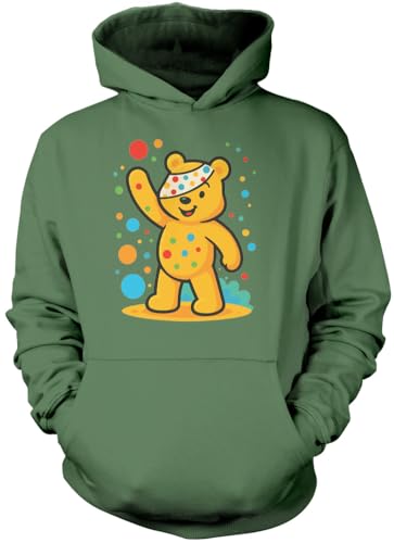 HotScamp Childrens Spotted Sweatshirt - kids Spots Top Fundraising Bear Kid Hoodie Spotty Day Friday Unisex School Charity Hoody Jumper - 9-11 Years Green