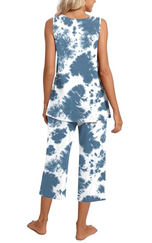 Image of TAOHUADAO Womens Summer 2 Piece Pajama Sets, Sleeveless Tops with Capri Pants, Lounge Ladies Pjs Sets with Pockets