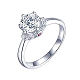 Alianza de boda para mujer, anillo de promesa de 6 puntas, diseño de corona de plata con moissanita de forma redonda blanca brillante de plata de ley