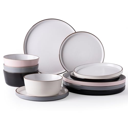 AmorArc Dinnerware Sets of 4, 12 Piece Plates and Bowls Set, Chip and Crack Resistant, Dishwasher & Microwave Safe Ceramic Dishes Set AmorArc Dinnerware Sets of 4, 12 Piece Plates and Bowls Set, Chip and Crack Resistant, Dishwasher & Microwave Safe Ceramic Dishes Set