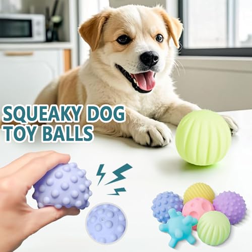 Favuit Hundeball Unzerstörbar, 6 Stück Hundespielzeug Ball Set Quietschend Dauerhaftes Jagdbälle Hunde Spielzeugbälle Schwimmfähig für Aggressive Kauer Kleine und Mittelgroße Hunde