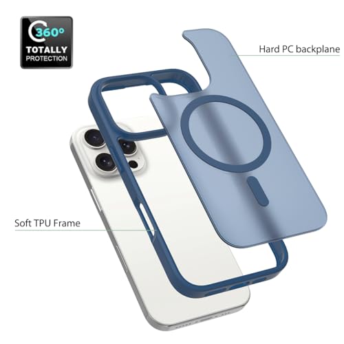 Image of for iPhone 16 pro Case [Compatible with Magsafe] Translucent Matte Phone Cover, [10 FT Military Grade Drop Protection] Slim Durable Shockproof Protective Bumper (Blue, iPhone 16 Pro)