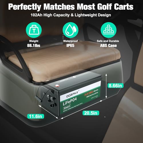 Image of OGRPHY 48V 102Ah Lithium Golf Cart Battery - Conversion Kit w /Built-in 48V to 12V 15A Converter & 200A Smart BMS, APP & Touch Monitor, 18A Fast Charger, 4000+ Cycles, Fits Club Car /EZGO /Yamaha