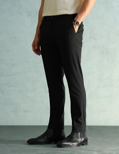 Image of Arrow Solid Super Slim Fit Formal Trousers for Men - Full Length Formal Pants for Men Office Wear