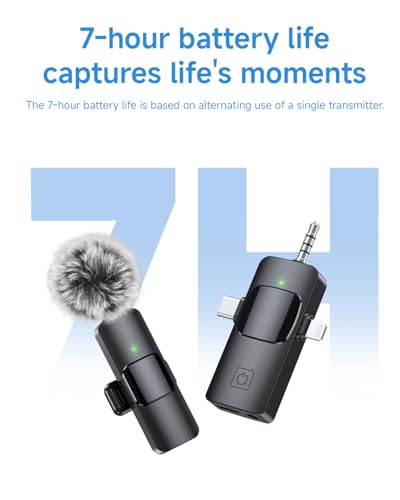Image of PQRQP Mini Microphone for iPhone - 3 in 1 Wireless Microphones for iOS /Android /Camera, Studio-Quality Audio, Plug & Play Clip Mic for Video Recording Podcast