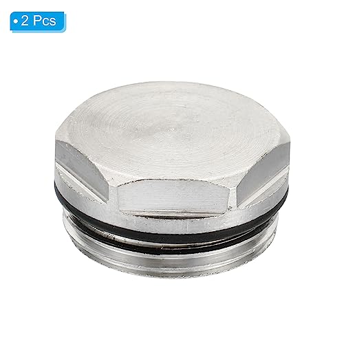 PATIKIL 3/4 Inch BSP Male Thread Blank Cap Manual Radiator Air Vent Plug, 2 Pack Nickel Plated Brass Plugs for Radiator Heater Silver - Image 3