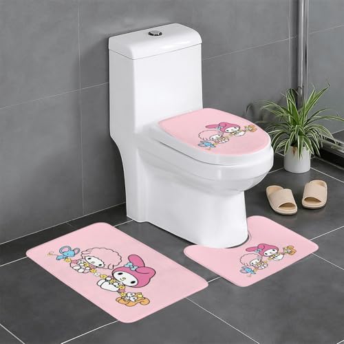 マイメロディ かわいい アニメ 3点セット バスマット トイレマット 便座カバー フタカバー 滑り止め 吸水 人気 漫画 足ふきマット 暖房 ふんわり 洗える 抗菌 防臭