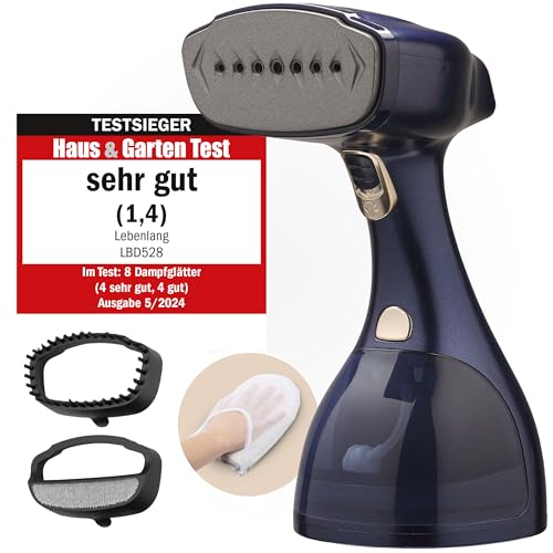 LEBENLANG Steamer Dampfglätter TESTSIEGER - 1500W & 300ml inkl. Bügelhandschuh & Aufsätze I Pro Dampfsteamer für Kleidung & Clothing I Dampfbügeleisen Stiemer Bügeleisen Handheld steam iron - Blau