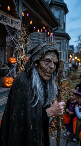 Generic Old Man Witch Mask with Grey Hair - Image 4