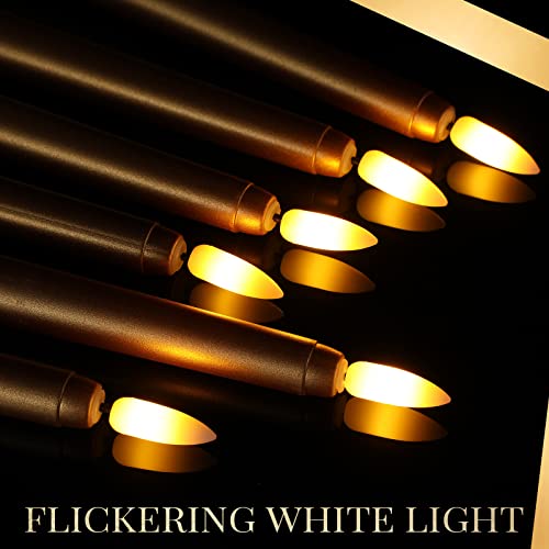 Image of Macarrie 24 Packs Flameless Taper Candles Battery Operated Fake 11 Inch Long Candlelight LED Flameless Candlesticks Flickering Tapered for Summer Fall Wedding(Gold)