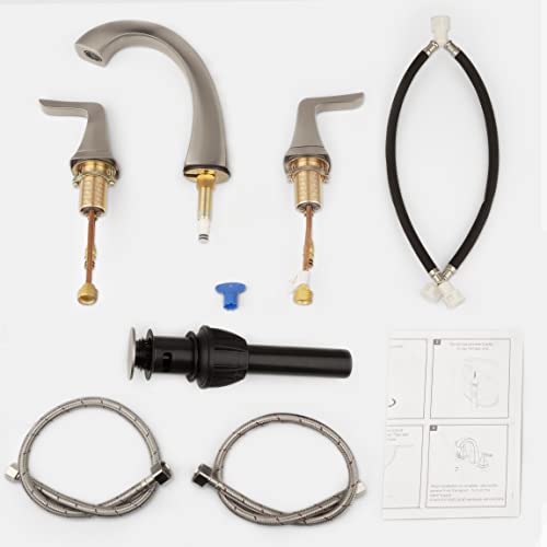 Bathroom Faucets, Brushed Nickel Bathroom Faucet For Sink 3 Hole - 2 Handles Bathroom Sink Faucet With Pop Up Drain Assembly And 2 Water Supply Lines Faucets For Rv Bath Vanity #TOP7