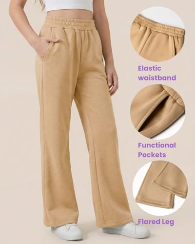 Image of WELAKEN Girls Sweatpants for Casual & Athletic - Kids Flared Pants Bell-Bottom Trousers with Pockets