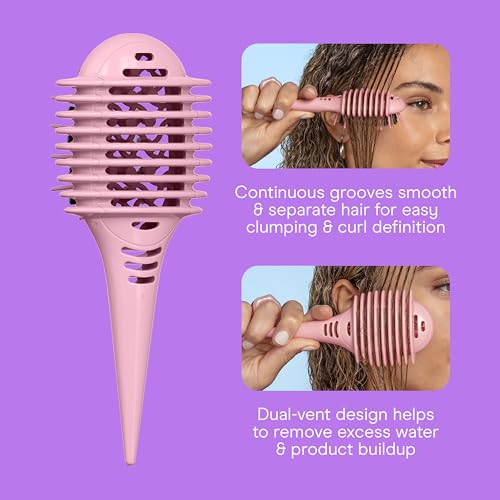 Image of Conair Curl Define Pro Mini Detangling Brush, Tight Curly Hair, Pink | For wet or damp hair and tight curls, built-in sectioning handle, reduces frizz and breakage, travel-friendly, compact size