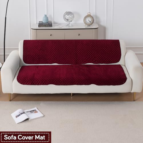 Image of HOKIPO Quilted Sofa Cover for 3 Seater for Seat & Back, 'Quilt Classic' Maroon (IN-927-MRN*2)