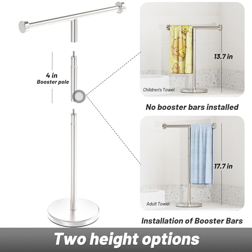 VEHHE T-Shape Hand Towel Holder for Bathroom, Height Adjustable Hand Towel Stand, SUS304 Stainless Steel Towel Holder Stand Non-Slip for Adults, Children（Silver） by VEHHE - Image 2