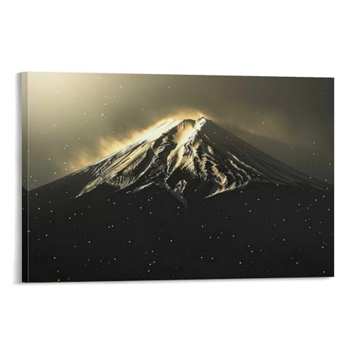 和風金の富士金運ゴールド山富士山ふじさん運気開運ポスター (85) ウォールアート 部屋飾り 絵画 ベッドルーム リビング 壁の絵20x30inch(50x75cm)