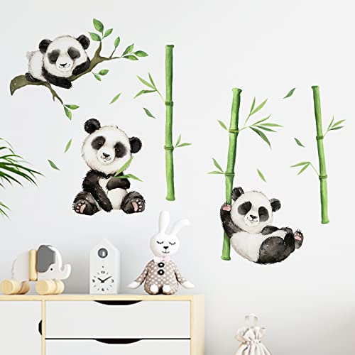 Mfault Panda With Bamboo Wall Decals Stickers, Cute Animal On Branch Nursery Decorations Baby Boys Girls Bedroom Playroom Art, Cartoon Neutral Toddlers Kids Room Decor Gifts #TOP4
