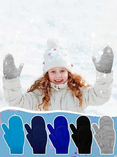 Image of Boao 5 Pairs Toddler Mittens Magic Stretch Black Kids Winter Knitted Gloves Multicolor Newborn Warm Gloves for Boys and Girls