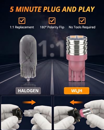Image of WLJH Pink 194 T10 LED Bulb with Twist-Lock Sockets for Instrument Cluster | 3030 SMD, 200lm, PC194 PC168 PC195, Plug and Play, Glove Box, Courtesy, Map, Dome, Dash Cluster Backlight , 6-Pack