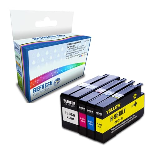 Refresh Cartridges   Cartuchos de tinta de repuesto para HP 950XL / 951XL (C2P43AE) (4 unidades), color negro, cian, magenta y amarillo