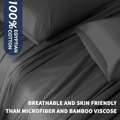 Shilucheng 100% Egyptian Cotton Queen Size Sheets Set (Black, Queen) - image 4