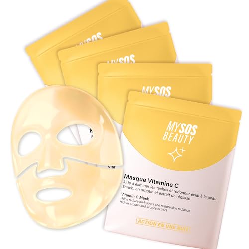 4 Maschere alla Vitamina C e Collagene – Anti-Macchie & Illuminanti - My SOS Beauty - Maschera Hydrogel Viso con Arbutina & Liquirizia - Trattamento Illuminante e Anti-Iperpigmentazione
