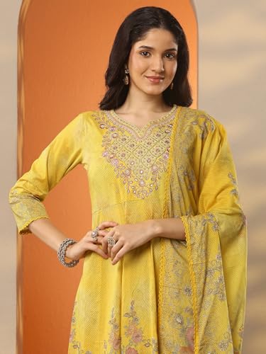 Image of Libas Printed Cotton Anarkali Kurta With Trouser and Dupatta | ethnic wear | bridal suit | occasion wear