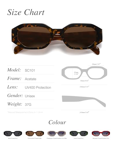 Retro Polarized Rectangle/Hexagon Sunglasses for Women,90s Trendy Vintage Narrow Hexagon Acetate Frame Sunglasses4