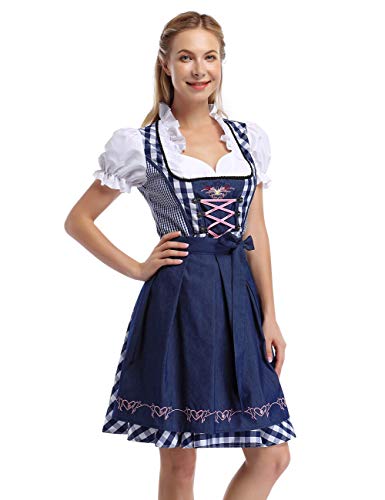 HA-EMORE Duitse Dirndl-jurk voor dames, kostuums 3-delige set voor Oktoberfest-carnaval - Afbeelding 6