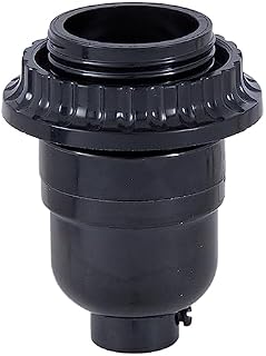 B&P Lamp® Long Keyless Black Plastic Phenolic Socket with Medium Base, Threaded Shell with Ring