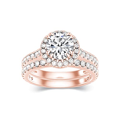 1.8 ct.tw. Round Cut Moissanite Bridal Sets Ring Wedding Engagement Ring Set for Women in 925 Sterling Silver/10k Gold/14k Gold/18k Gold, Moissanite Wedding Engagement Ring, Free Engraving Name