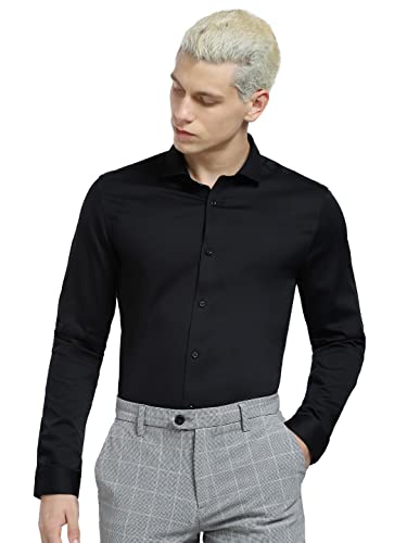 Image of Jack & Jones Men's Cotton Slim Fit Solid Opaque Checked Spread-Collar Casual Shirt